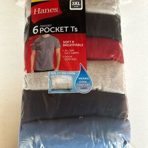 3XL Hanes Pocket Ts, tagless, moisture wicking, 6 t-shirts in pack